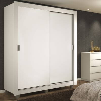 Guarda-Roupa Solteiro Madesa Dallas 2 Portas de Correr 2 Gavetas com Pés Branco
