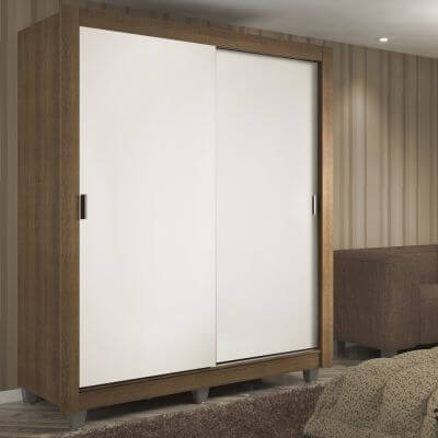 Guarda-Roupa Solteiro Madesa Dallas 2 Portas de Correr 2 Gavetas com Pés Rustic/Branco