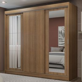 Guarda-Roupa Casal Madesa Kansas 3 Portas de Correr com Espelhos 3 Gavetas Rustic