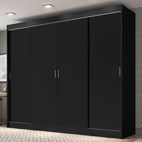 Guarda-Roupa Casal Madesa Austin 4 Portas de Correr 3 Gavetas Preto