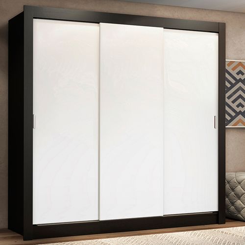 Guarda-Roupa Casal Madesa Lyon Plus 3 Portas de Correr 4 Gavetas Preto/Branco