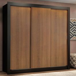 Guarda-Roupa Casal Madesa Lyon Plus 3 Portas de Correr 4 Gavetas Preto/Rustic
