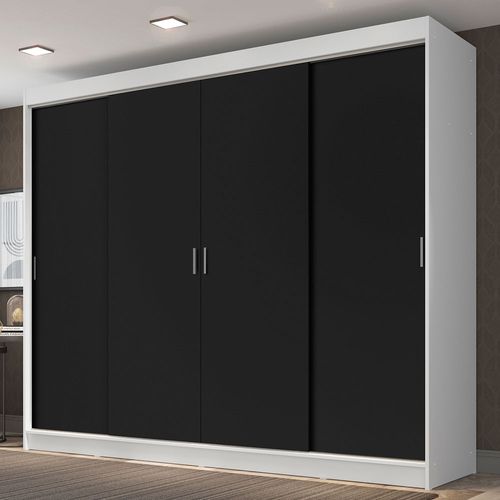 Guarda-Roupa Casal Madesa Austin 4 Portas de Correr 3 Gavetas Branco/Preto