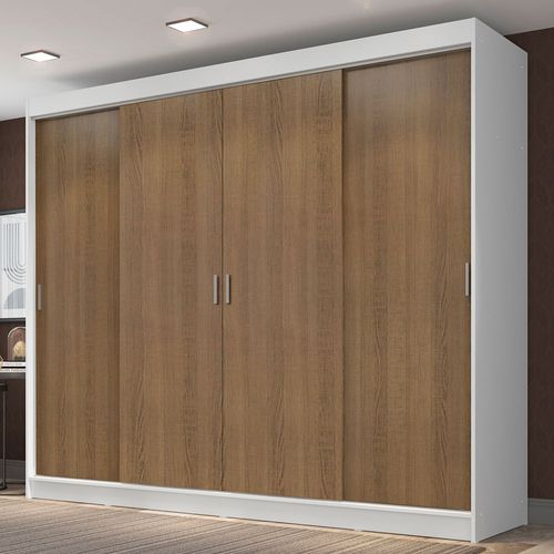 Guarda-Roupa Casal Madesa Austin 4 Portas de Correr 3 Gavetas Branco/Rustic