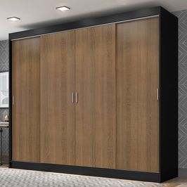 Guarda-Roupa Casal Madesa Austin 4 Portas de Correr 3 Gavetas Preto/Rustic