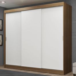 Guarda-Roupa Casal Madesa Kansas 3 Portas de Correr 3 Gavetas Rustic/Branco