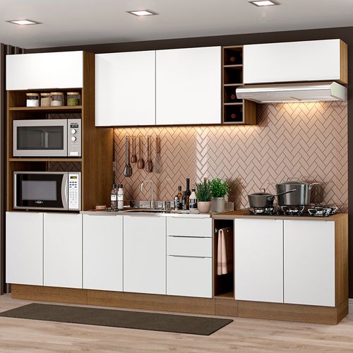 Armário de Cozinha Completa 290cm Rustic/Branco Stella Madesa 01