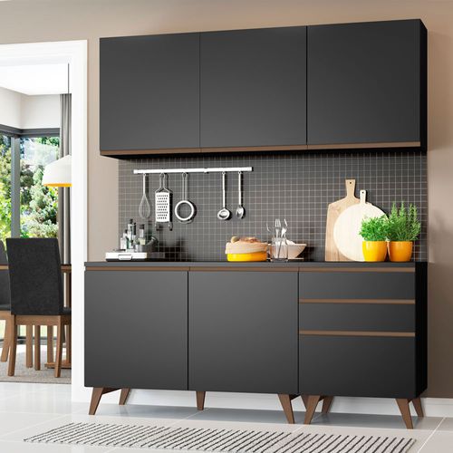 Armário de Cozinha Compacta 180cm Preto Reims Madesa 80