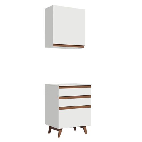Kit Madesa Reims 60 cm com Armário Aéreo e Balcão com 3 Gavetas Branco