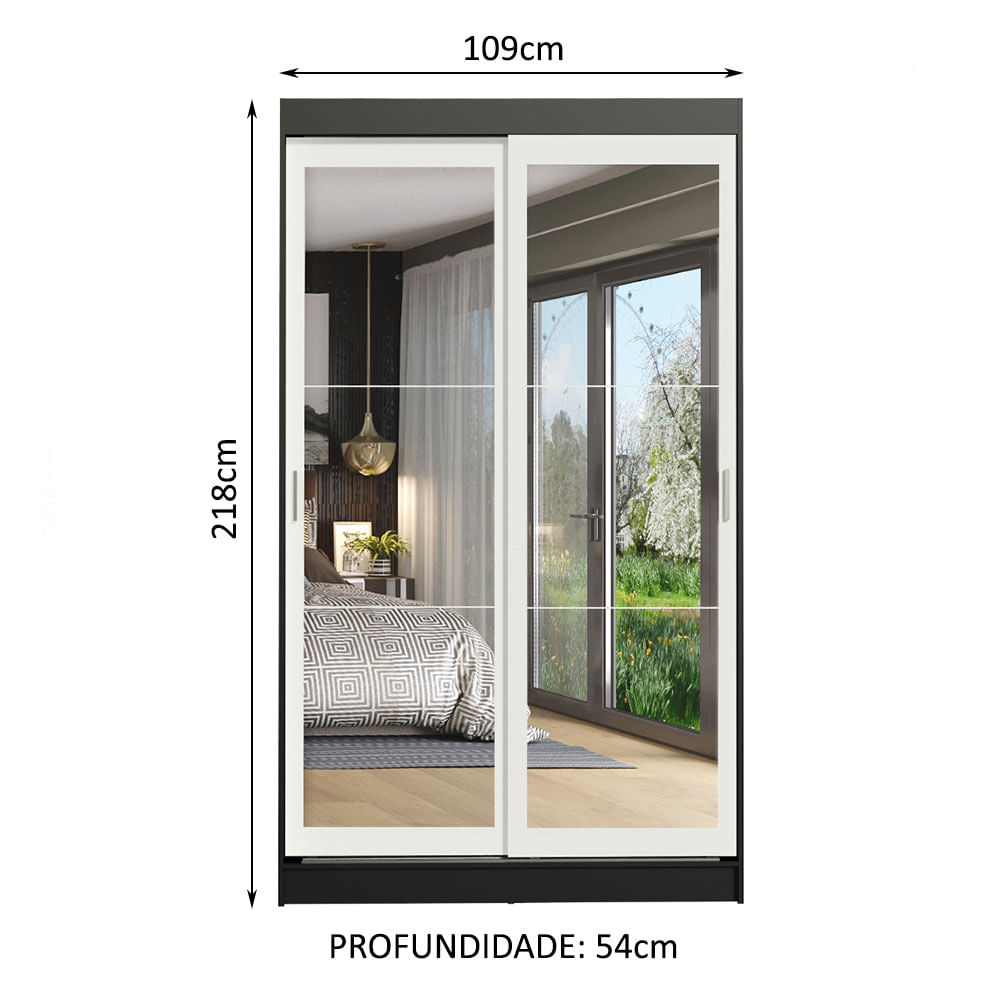 Guarda-Roupa Solteiro Madesa Tokio 2 Portas de Correr de Espelho 2