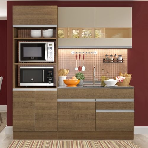 Armário de Cozinha Compacta 190cm Rustic/Rustic/Crema Helen Madesa 02