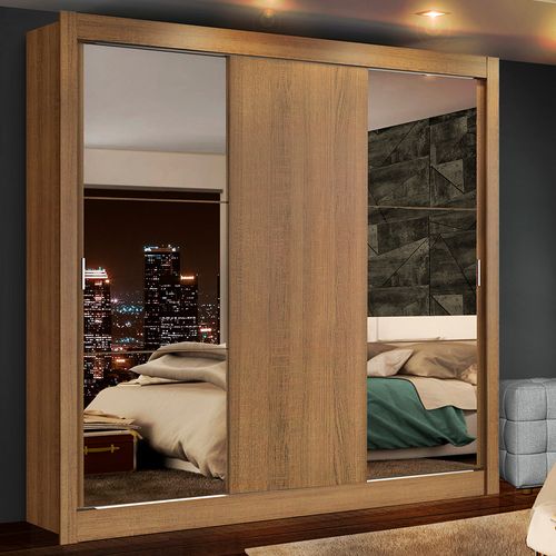 Guarda-Roupa Casal Madesa Lyon Plus 3 Portas de Correr com Espelhos 4 Gavetas Rustic