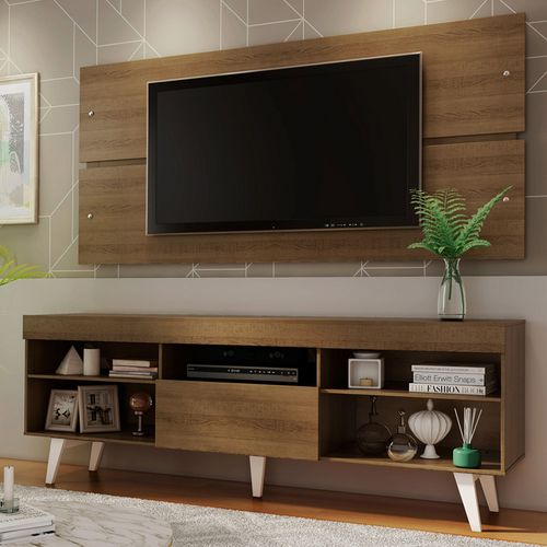 Rack com Painel para TV até 65 Polegadas Madesa Miami com Pés Rustic/Branco