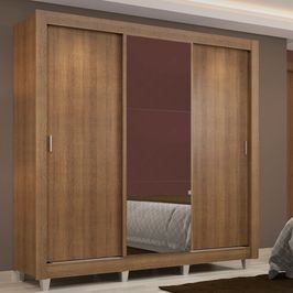 Guarda-Roupa Casal Madesa Lyon 3 Portas de Correr com Espelho 2 Gavetas com Pés Rustic