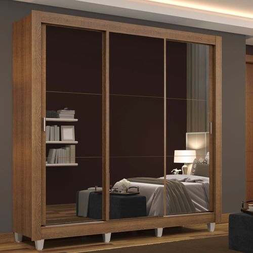 Guarda-Roupa Casal Madesa Mônaco 3 Portas de Correr de Espelho com Pés Rustic