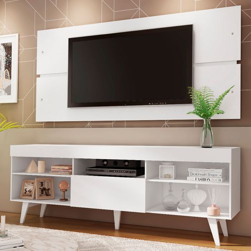 Rack com Painel para TV até 65 Polegadas Madesa Miami com Pés Branco