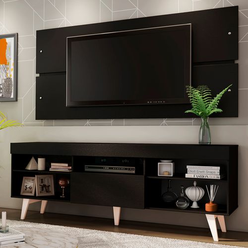 Rack com Painel para TV até 65 Polegadas Madesa Miami com Pés Preto/Branco
