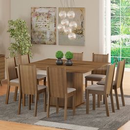 Conjunto Sala de Jantar Madesa Clarice Mesa Tampo de Madeira com 8 Cadeiras Rustic/Sintético Bege
