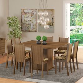 Conjunto Sala de Jantar Madesa Clarice Mesa Tampo de Madeira com 8 Cadeiras Rustic/Bege Marrom