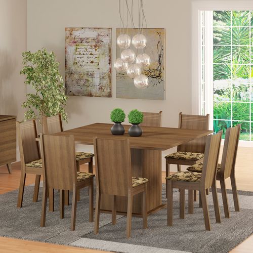 Conjunto Sala de Jantar Madesa Clarice Mesa Tampo de Madeira com 8 Cadeiras Rustic/Bege Marrom