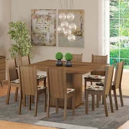 Conjunto Sala de Jantar Madesa Clarice Mesa Tampo de Madeira com 8 Cadeiras Rustic/Floral Hibiscos