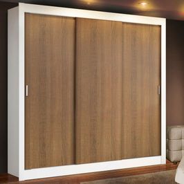 Guarda-Roupa Casal Madesa Lyon Plus 3 Portas de Correr 4 Gavetas Branco/Rustic