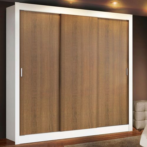 Guarda-Roupa Casal Madesa Lyon Plus 3 Portas de Correr 4 Gavetas Branco/Rustic