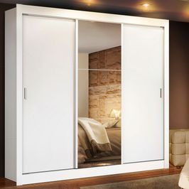 Guarda-Roupa Casal Madesa Lyon 3 Portas de Correr com Espelho 2 Gavetas Branco