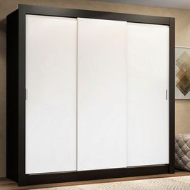 Guarda-Roupa Casal Madesa Lyon 3 Portas de Correr 2 Gavetas Preto/Branco