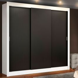 Guarda-Roupa Casal Madesa Lyon 3 Portas de Correr 2 Gavetas Branco/Preto