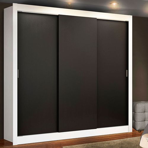 Guarda-Roupa Casal Madesa Mônaco 3 Portas de Correr Branco/Preto