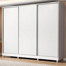Guarda-Roupa Casal 100% MDF Madesa Royale 3 Portas de Correr com Pés Branco