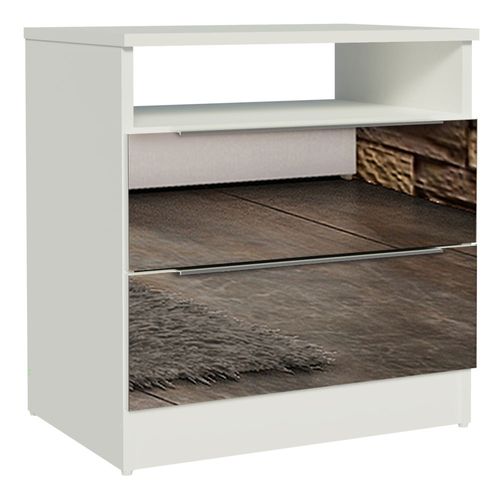 Mesa de Cabeceira Madesa 3227 2 Gavetas com Espelho Branco