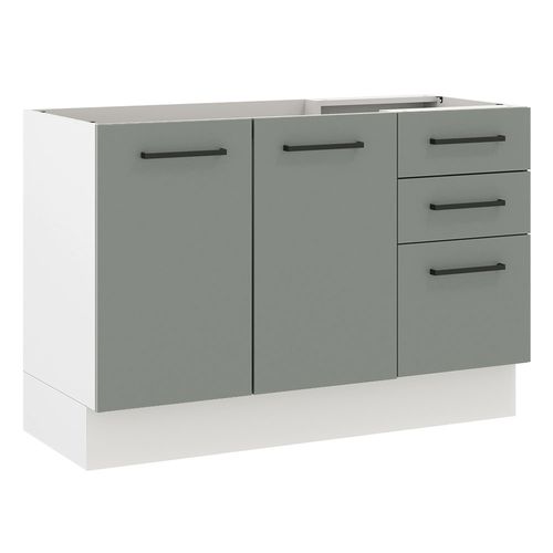 Balcão Gabinete de Pia Madesa Agata 2 Portas e 3 Gavetas (Sem Tampo e Pia) Branco/Cinza