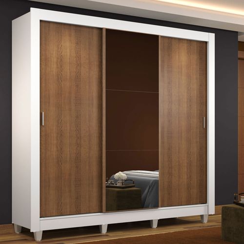 Guarda-Roupa Casal Madesa Mônaco 3 Portas de Correr com Espelho com Pés Branco/Rustic