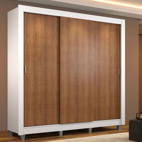 Guarda-Roupa Casal Madesa Mônaco 3 Portas de Correr com Pés Branco/Rustic