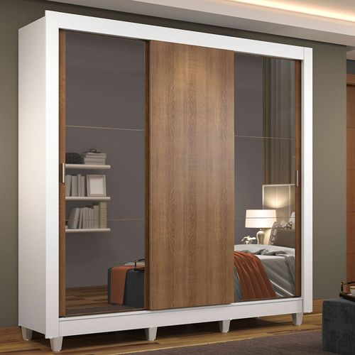 Guarda-Roupa Casal Madesa Mônaco 3 Portas de Correr com Espelhos com Pés Branco/Rustic