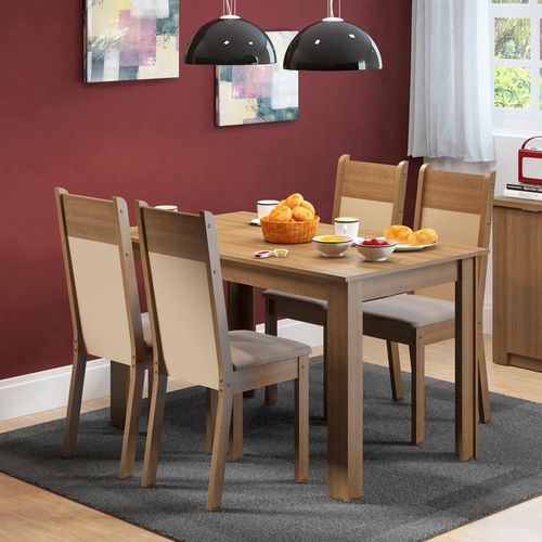 Conjunto Sala de Jantar Havana Madesa Mesa Tampo de Madeira com 4 Cadeiras Rustic/Crema/Sintético Bege
