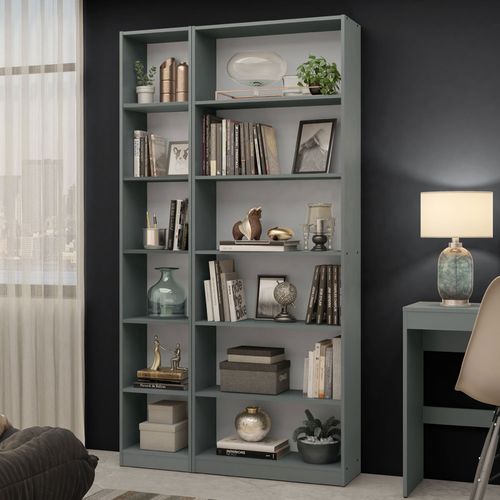 Kit Madesa Estante Livreiro 6908 + Estante Livreiro 6906 Cinza