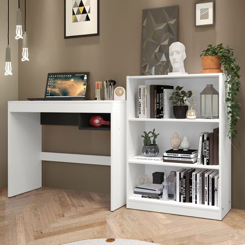 Escrivaninha Madesa Rubi + Estante Livreiro 6907 Branco