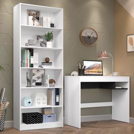Escrivaninha Madesa Rubi + Estante Livreiro 6908 Branco