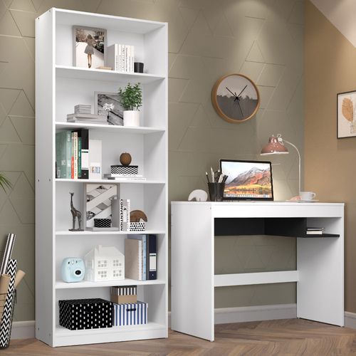 Escrivaninha Madesa Rubi + Estante Livreiro 6908 Branco
