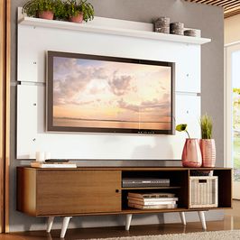 Rack Madesa Dubai e Painel para TV até 65 Polegadas com Pés Rustic/Branco 5Z09