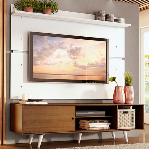 Rack Madesa Dubai e Painel para TV até 65 Polegadas com Pés Rustic/Branco 5Z09