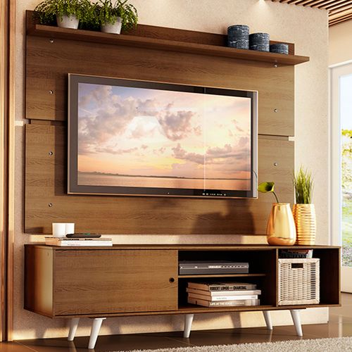 Rack Madesa Dubai e Painel para TV até 65 Polegadas com Pés Rustic/Branco 5Z6E