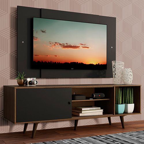Rack Madesa Dubai com Pés e Painel para TV até 58 Polegadas Rustic/Preto 7KD8