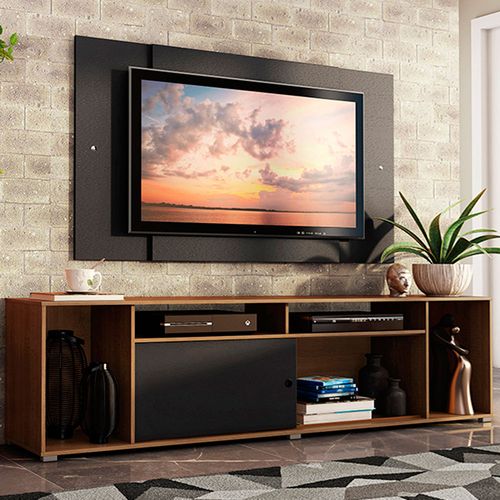 Rack Madesa Cancun e Painel para TV até 58 Polegadas Rustic/Preto 7K8N