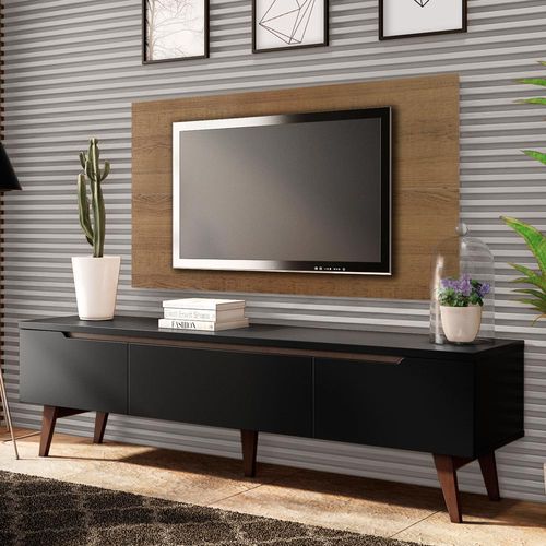 Rack Madesa Reims e Painel para TV até 55 Polegadas 2 Portas e 1 Gaveta Rustic/Preto