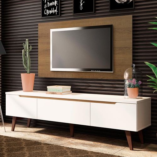 Rack Madesa Reims e Painel para TV até 55 Polegadas 2 Portas e 1 Gaveta Branco/Rustic