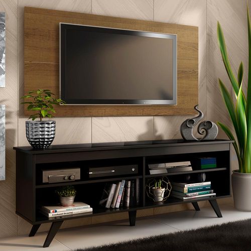 Rack Madesa Udine e Painel para TV até 55 Polegadas com Pés Rustic/Preto